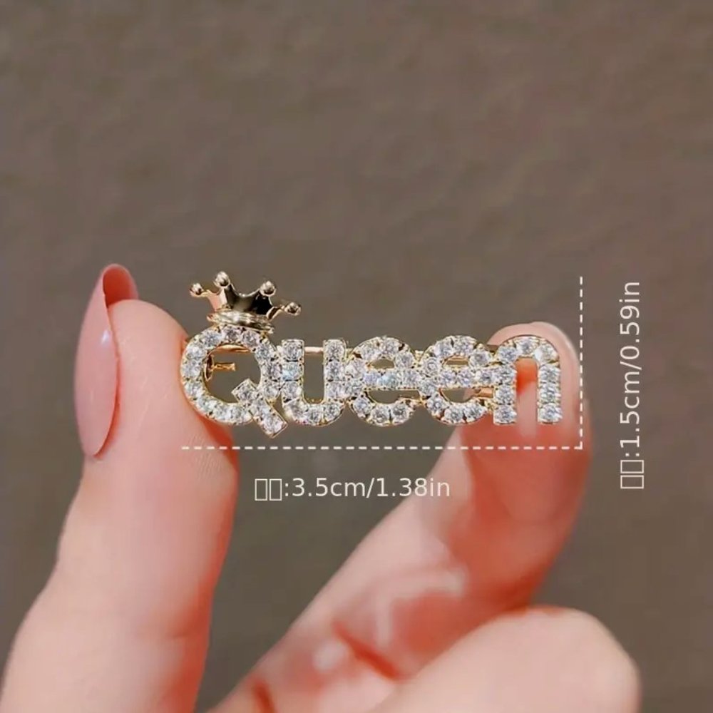 Beautiful Gold Tone And Rhinestone • QUEEN Brooch - Picture 2 of 3